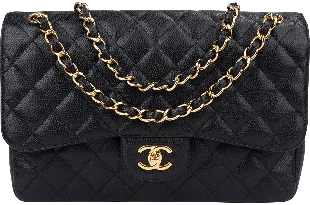 Chanel Chanel Quilted Caviar Jumbo Double Flap Crossbody Bag Zwart
