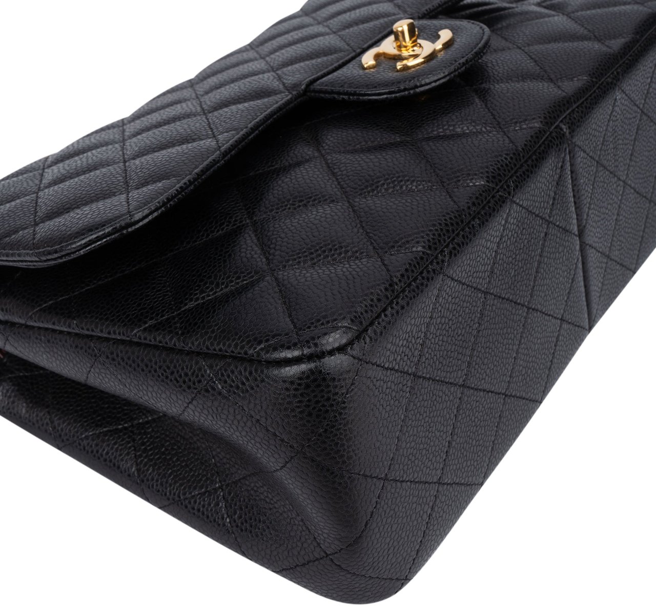 Chanel Chanel Quilted Caviar Jumbo Double Flap Crossbody Bag Zwart