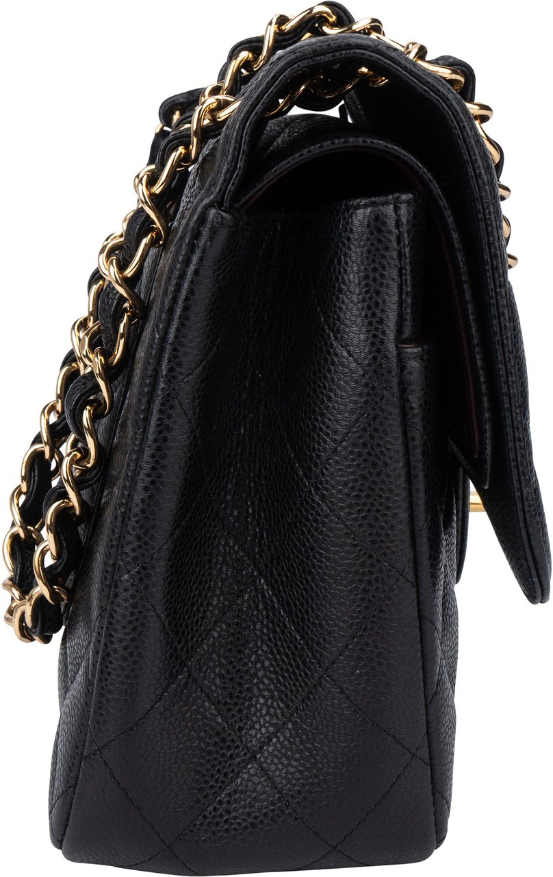 Chanel Chanel Quilted Caviar Jumbo Double Flap Crossbody Bag Zwart