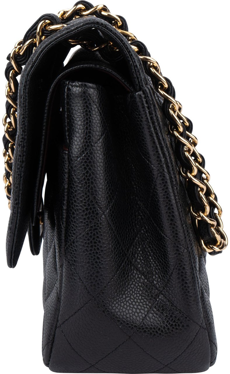 Chanel Chanel Quilted Caviar Jumbo Double Flap Crossbody Bag Zwart
