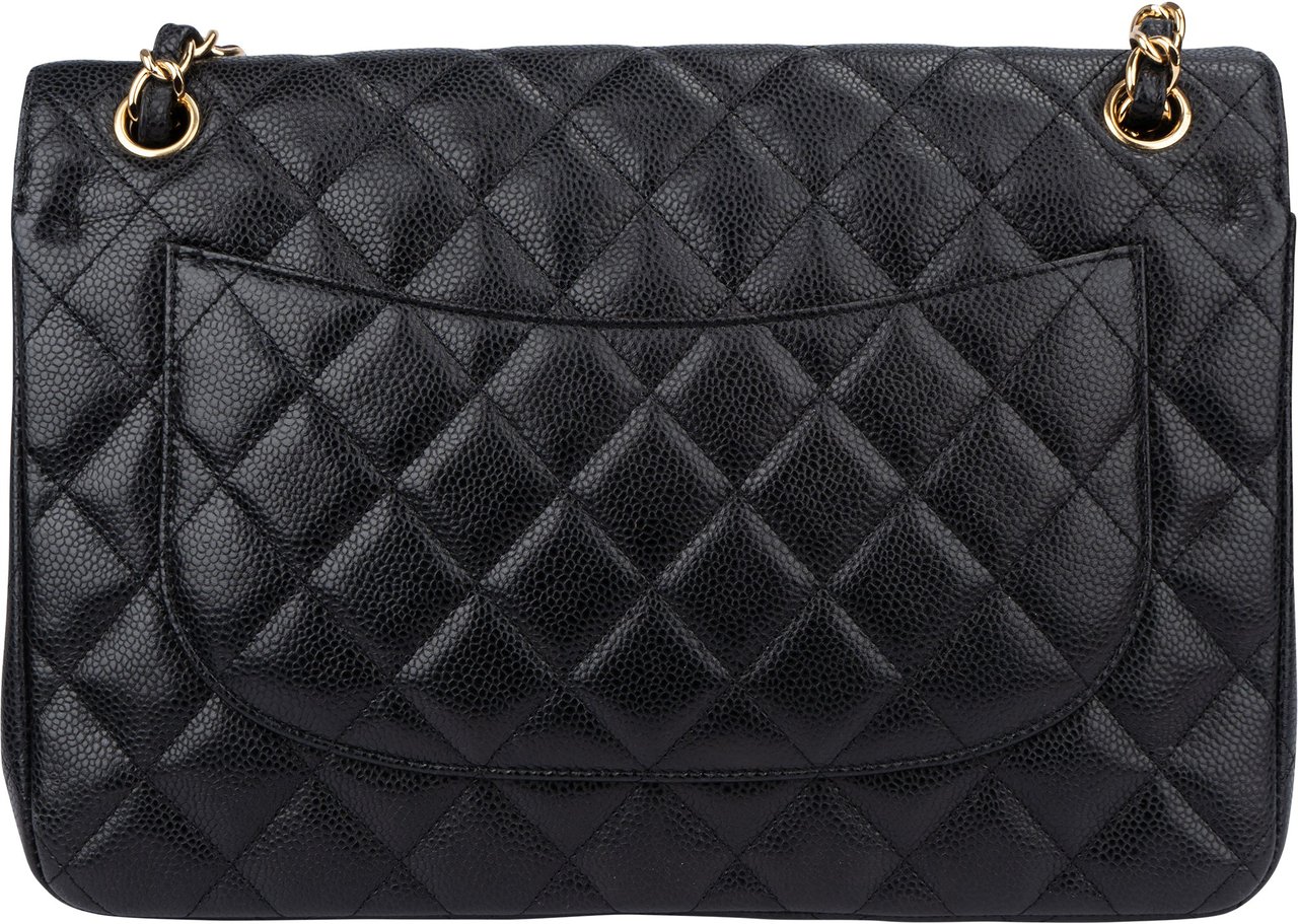 Chanel Chanel Quilted Caviar Jumbo Double Flap Crossbody Bag Zwart