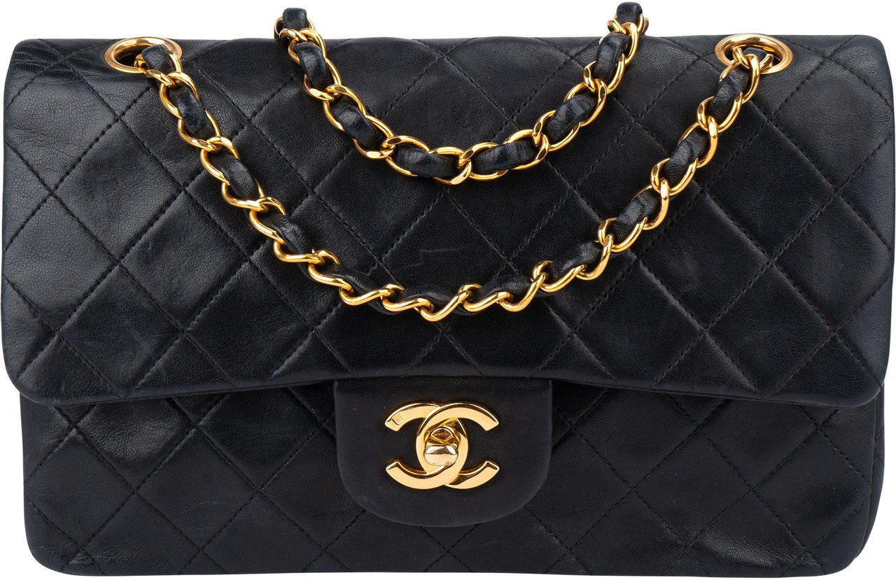 Chanel Chanel Quilted Lambskin 24K Gold Small Double Flap Crossbody Bag Zwart
