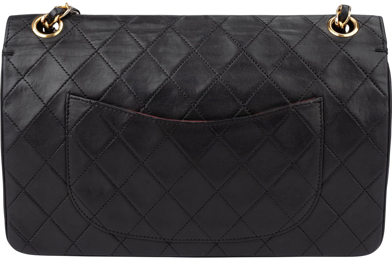 Chanel Chanel Quilted Lambskin 24K Gold Double Flap Shoulder Bag Zwart