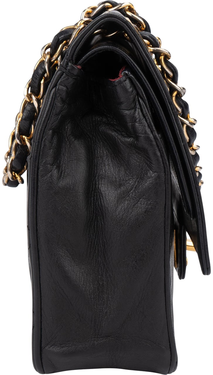 Chanel Chanel Quilted Lambskin 24K Gold Double Flap Shoulder Bag Zwart