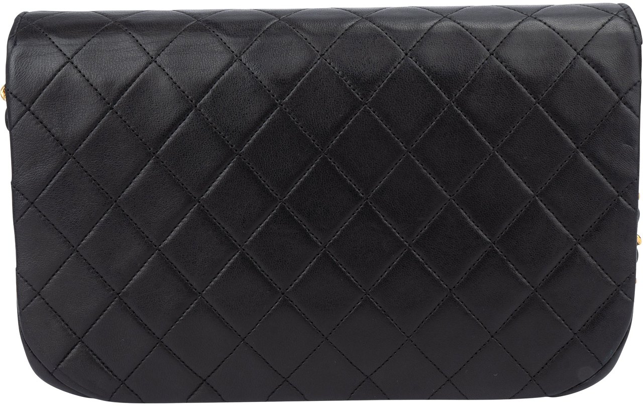 Chanel Chanel Quilted Lambskin 24K Gold Halfmoon Double Flap Shoulder Bag Zwart