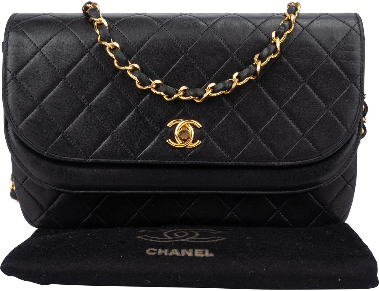 Chanel Chanel Quilted Lambskin 24K Gold Halfmoon Double Flap Shoulder Bag Zwart