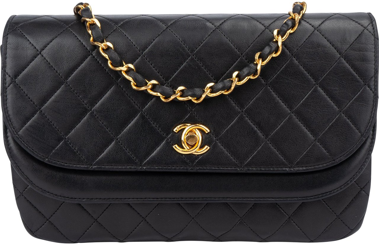 Chanel Chanel Quilted Lambskin 24K Gold Halfmoon Double Flap Shoulder Bag Zwart