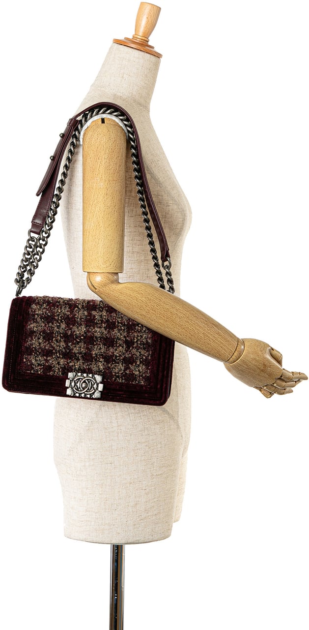 Chanel Old Medium Velvet and Tweed Boy Flap Rood