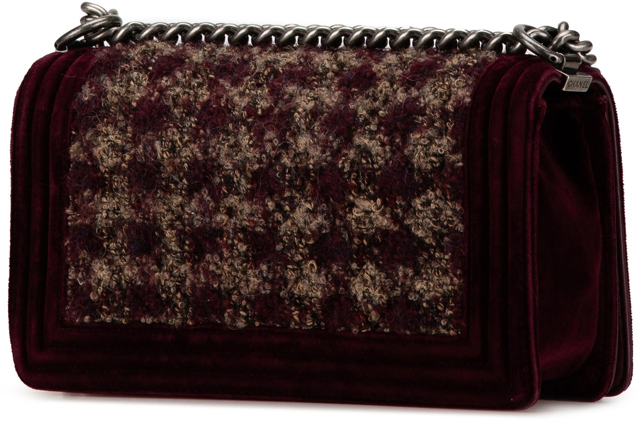 Chanel Old Medium Velvet and Tweed Boy Flap Rood