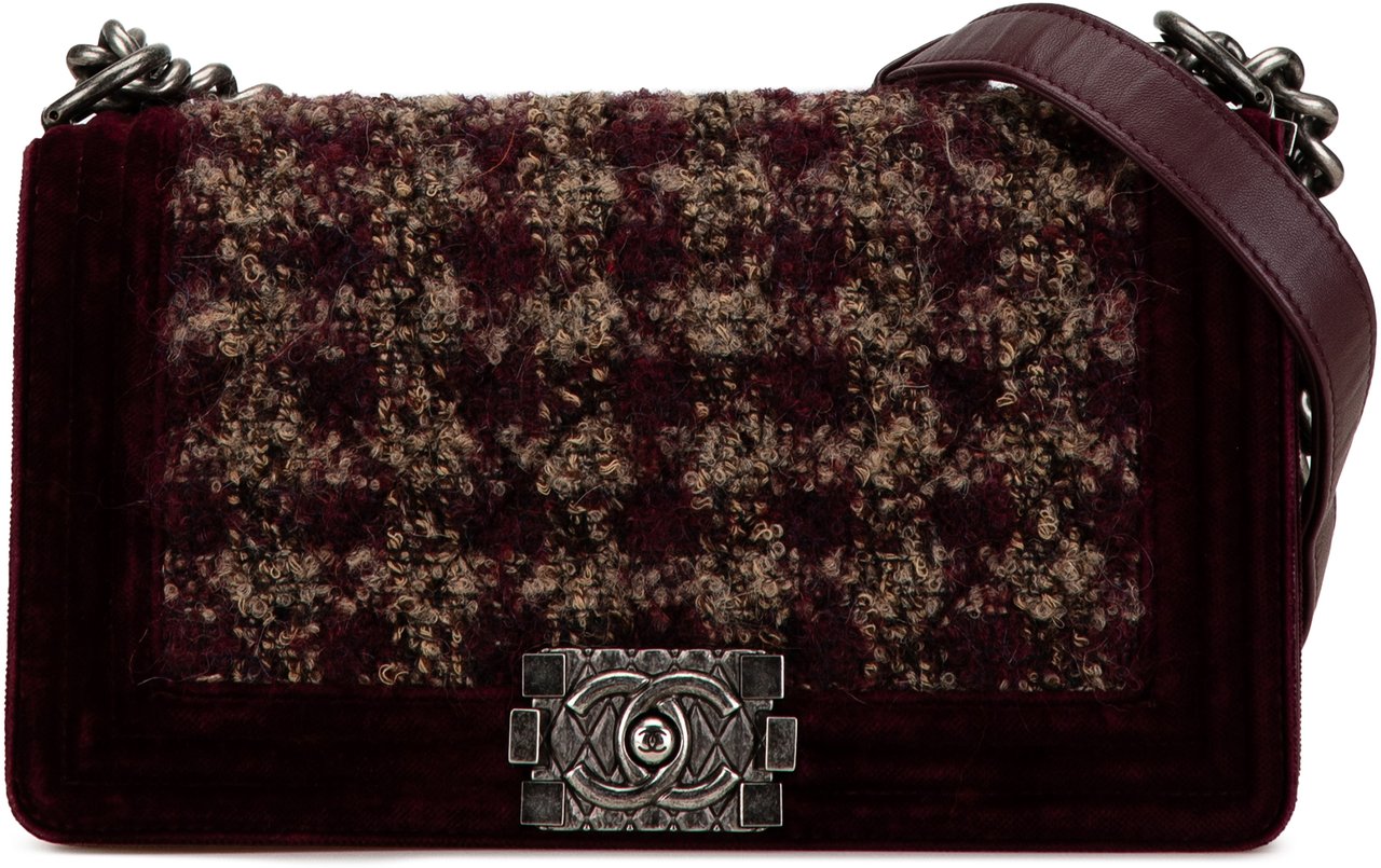 Chanel Old Medium Velvet and Tweed Boy Flap Rood