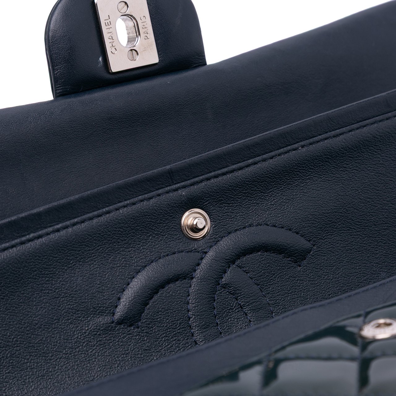 Chanel Medium Classic Patent Double Flap Blauw