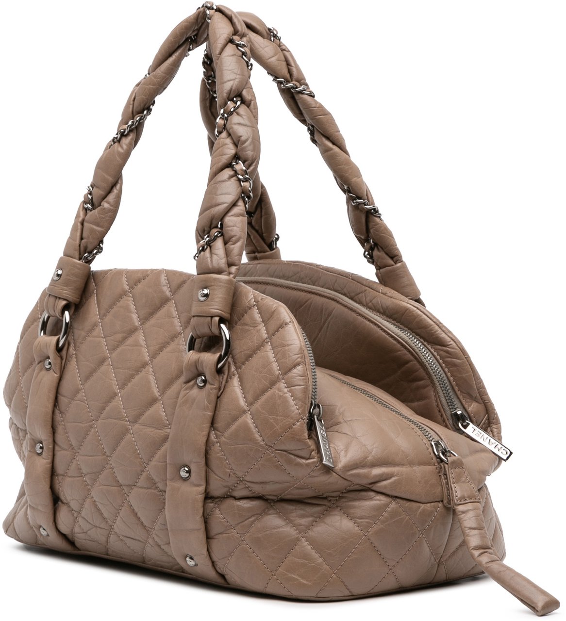 Chanel Distressed Lambskin Lady Braid Bowler Bag Bruin