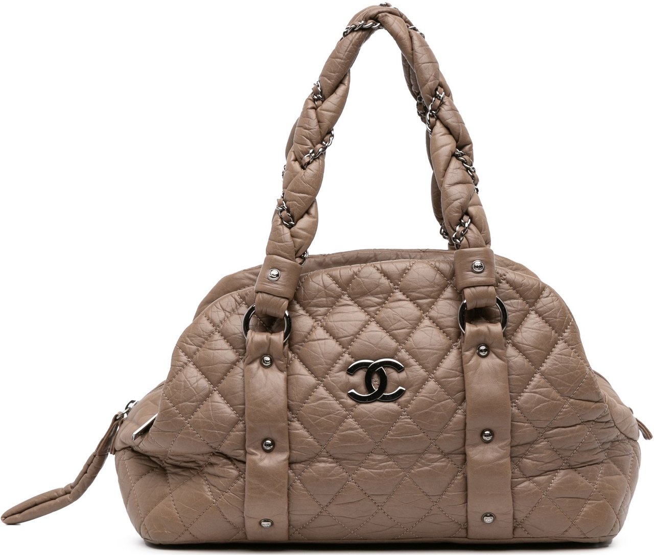 Chanel Distressed Lambskin Lady Braid Bowler Bag Bruin
