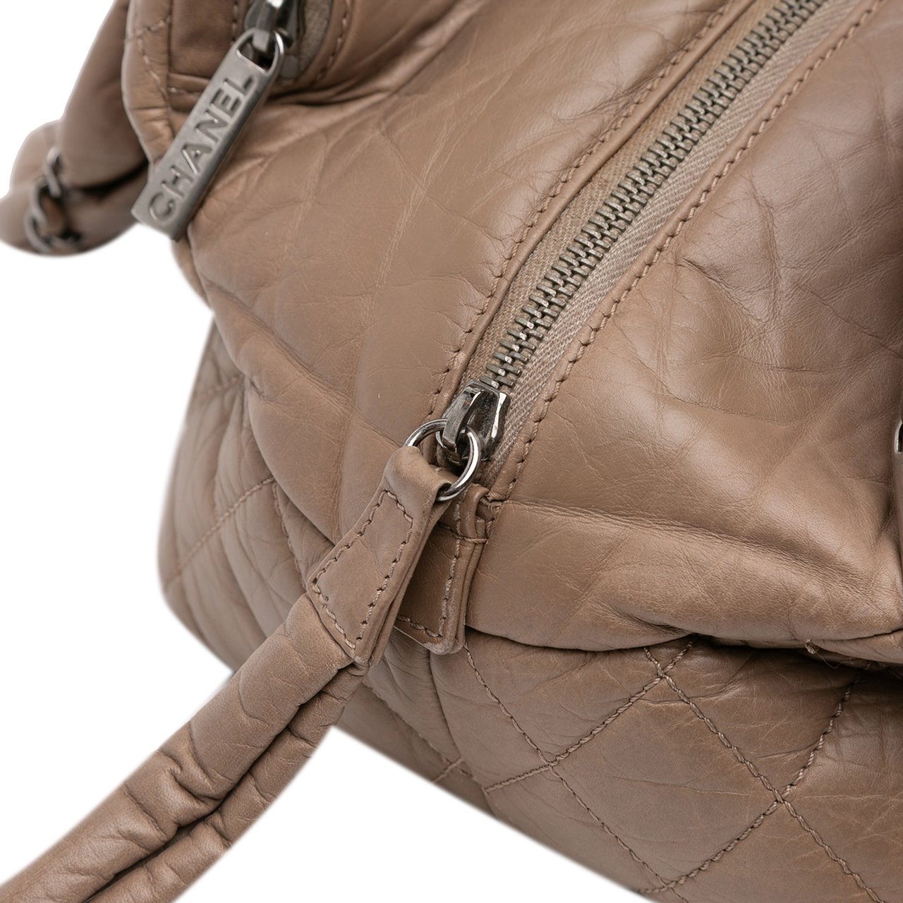 Chanel Distressed Lambskin Lady Braid Bowler Bag Bruin