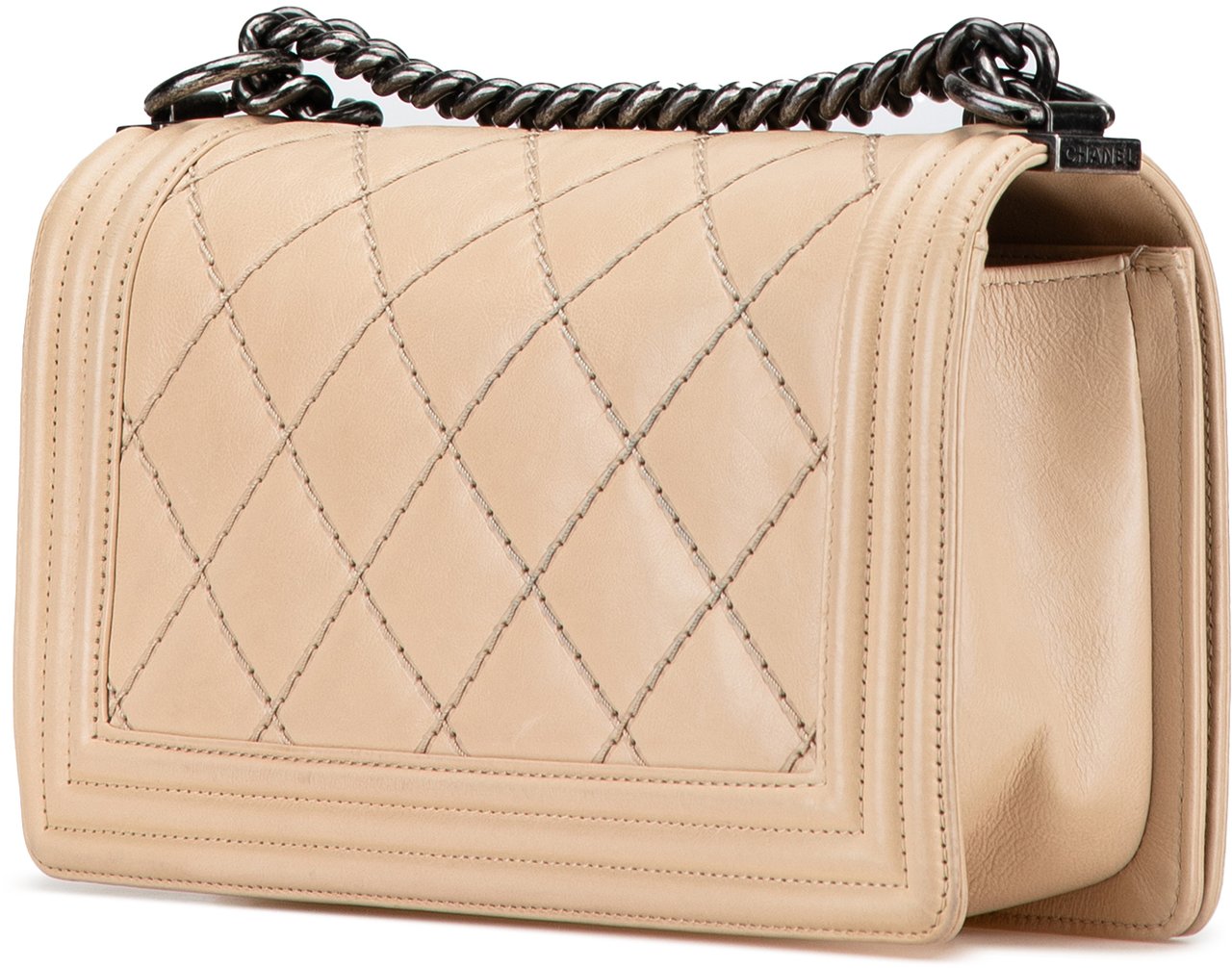 Chanel Old Medium Aged Calfskin Double Stitch Boy Flap Bruin