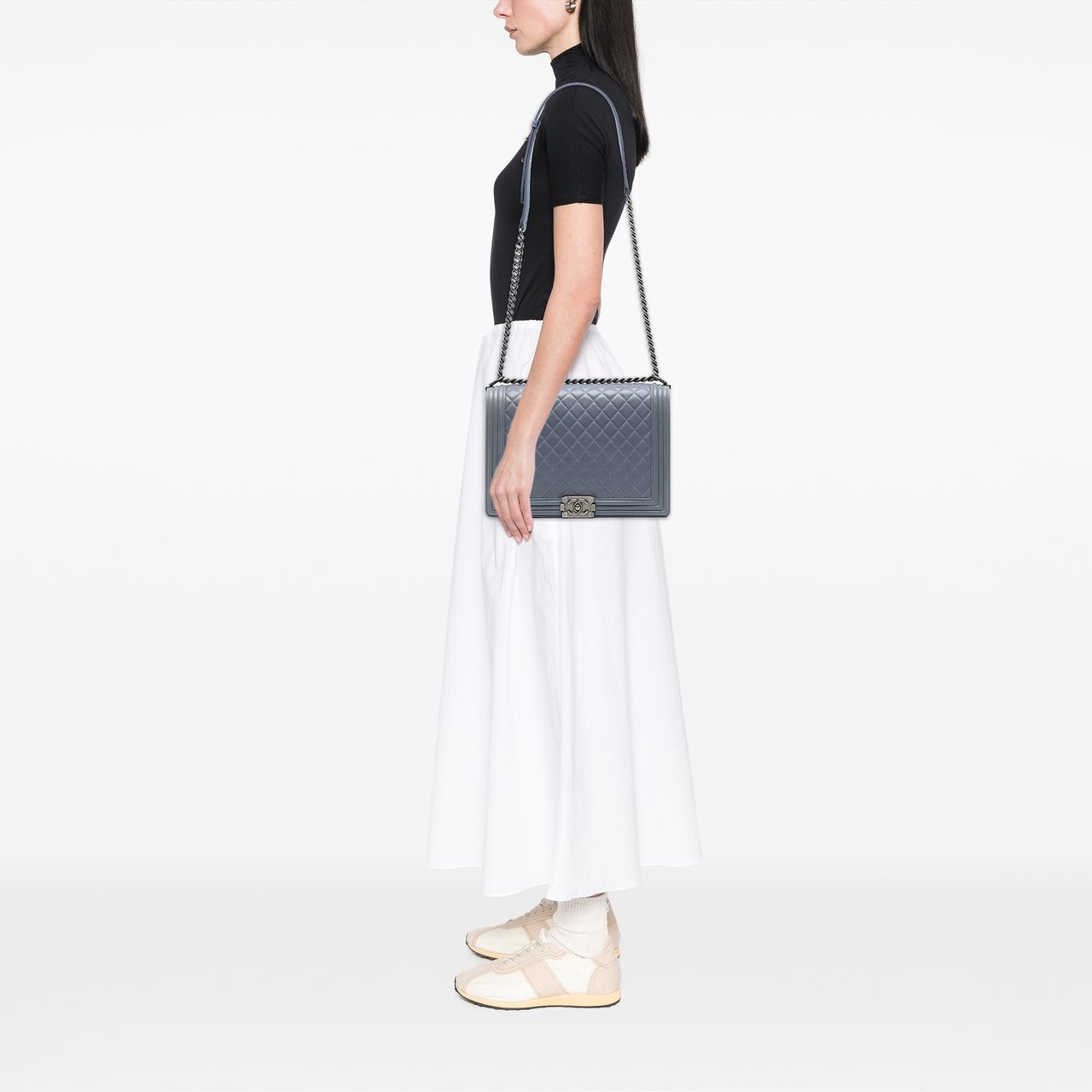 Chanel Large Quilted Lambskin Boy Flap Grijs