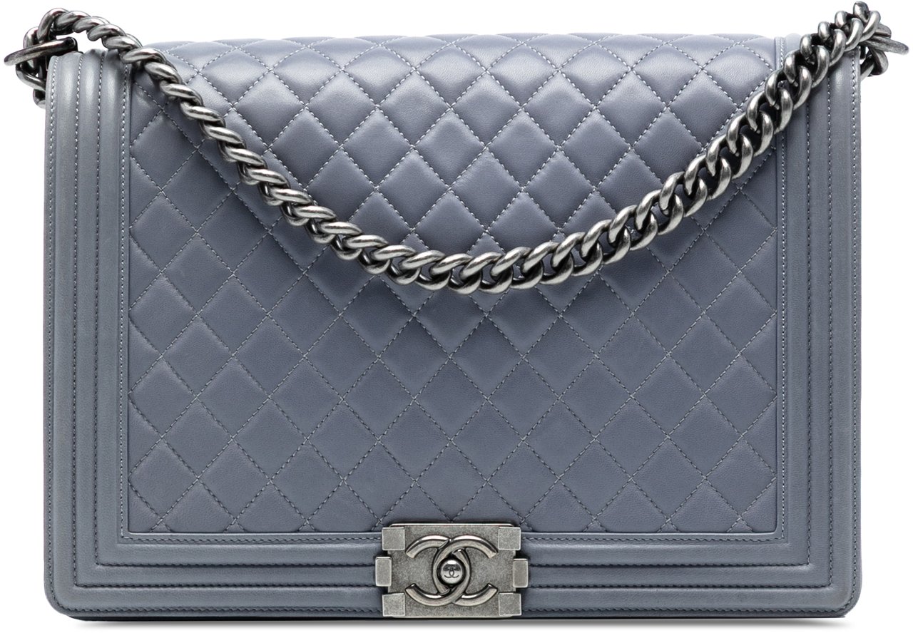 Chanel Large Quilted Lambskin Boy Flap Grijs