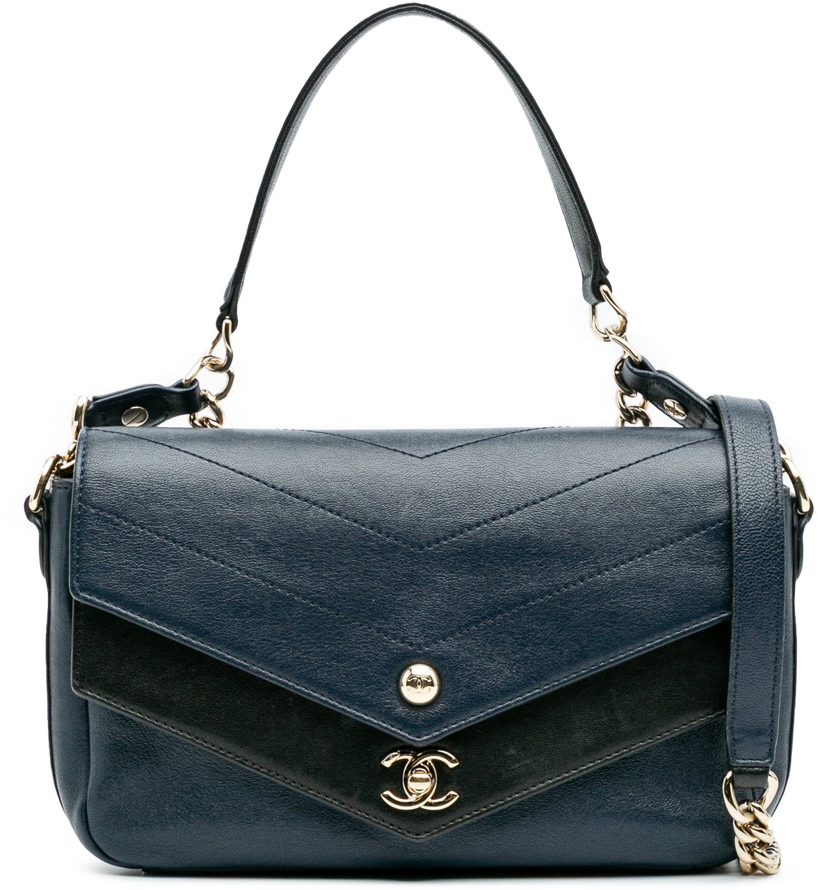 Chanel Mini Quilted Sheepskin Double Chevron Flap Blauw