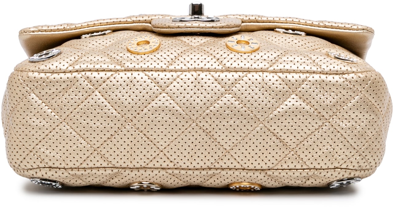 Chanel Paris-Dubai Small Perforated Metallic Lambskin Medals Flap Goud