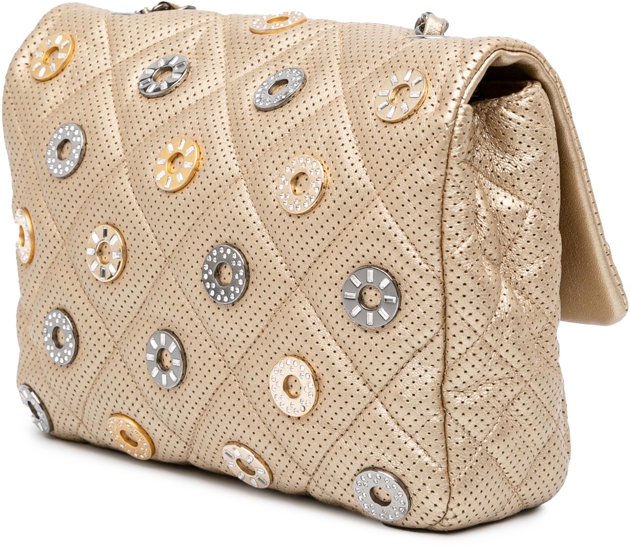 Chanel Paris-Dubai Small Perforated Metallic Lambskin Medals Flap Goud