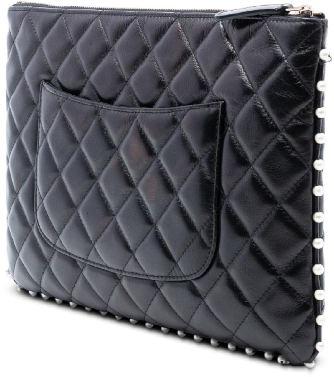 Chanel Medium Quilted Lambskin Pearl O Case Clutch Zwart
