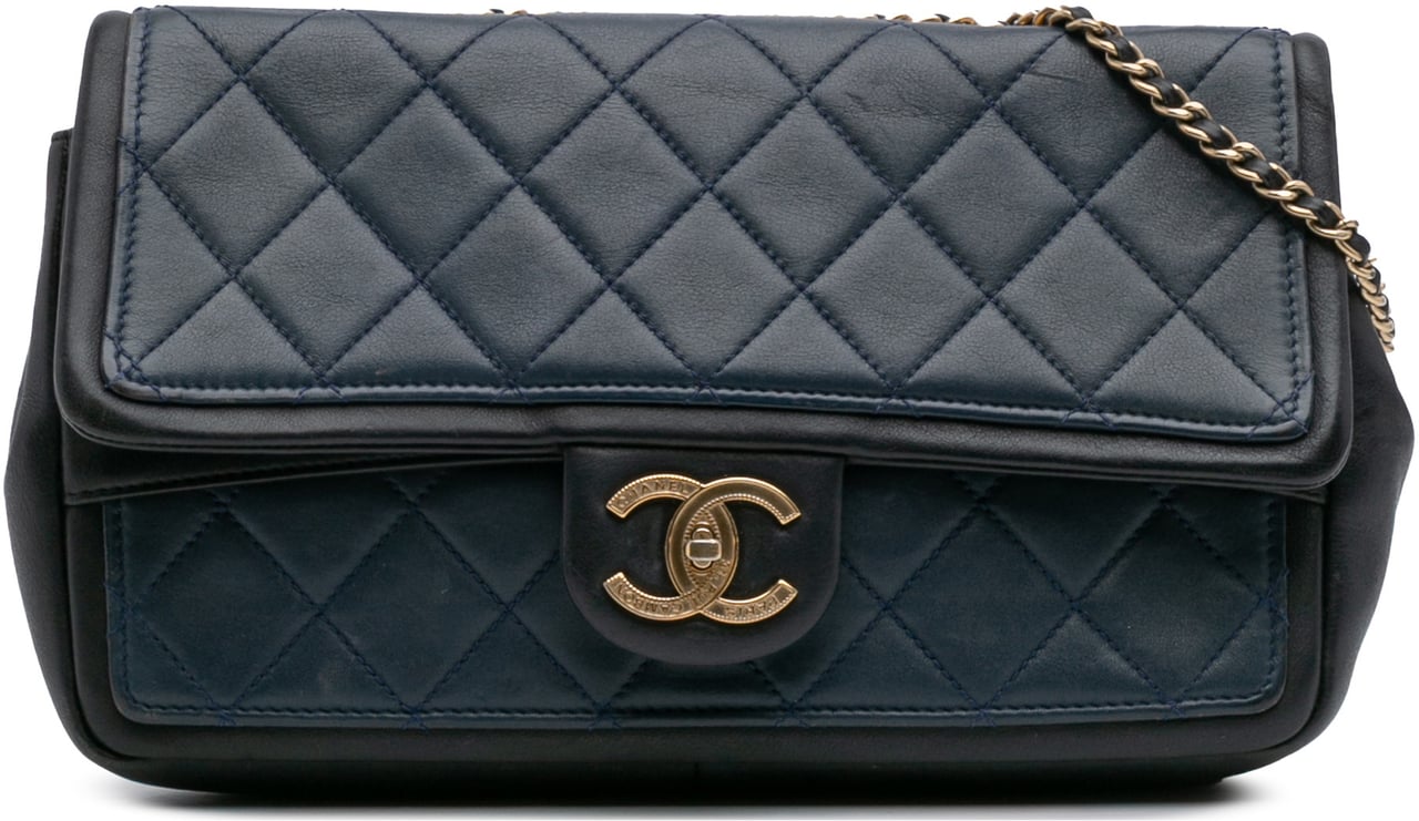 Chanel Medium Bicolor Calfskin Graphic Flap Blauw