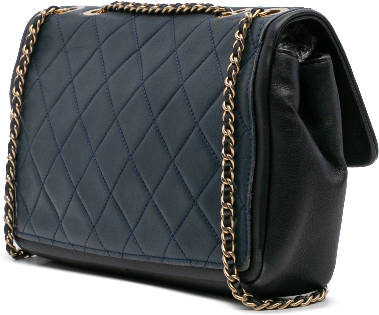 Chanel Medium Bicolor Calfskin Graphic Flap Blauw
