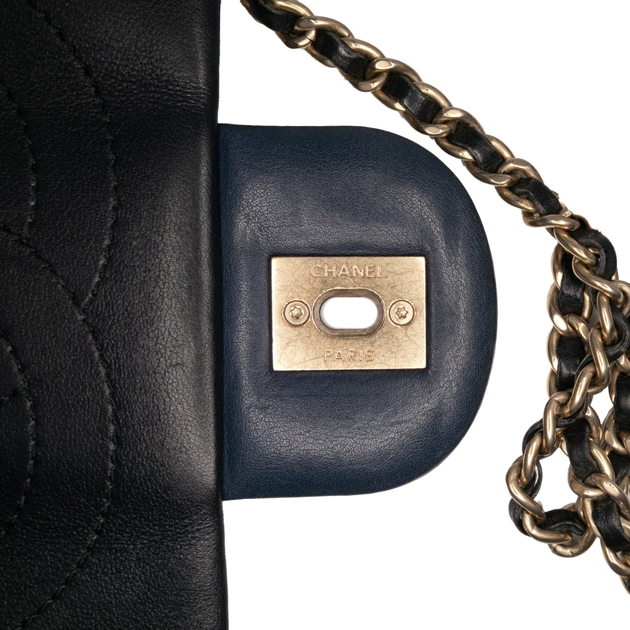 Chanel Medium Bicolor Calfskin Graphic Flap Blauw