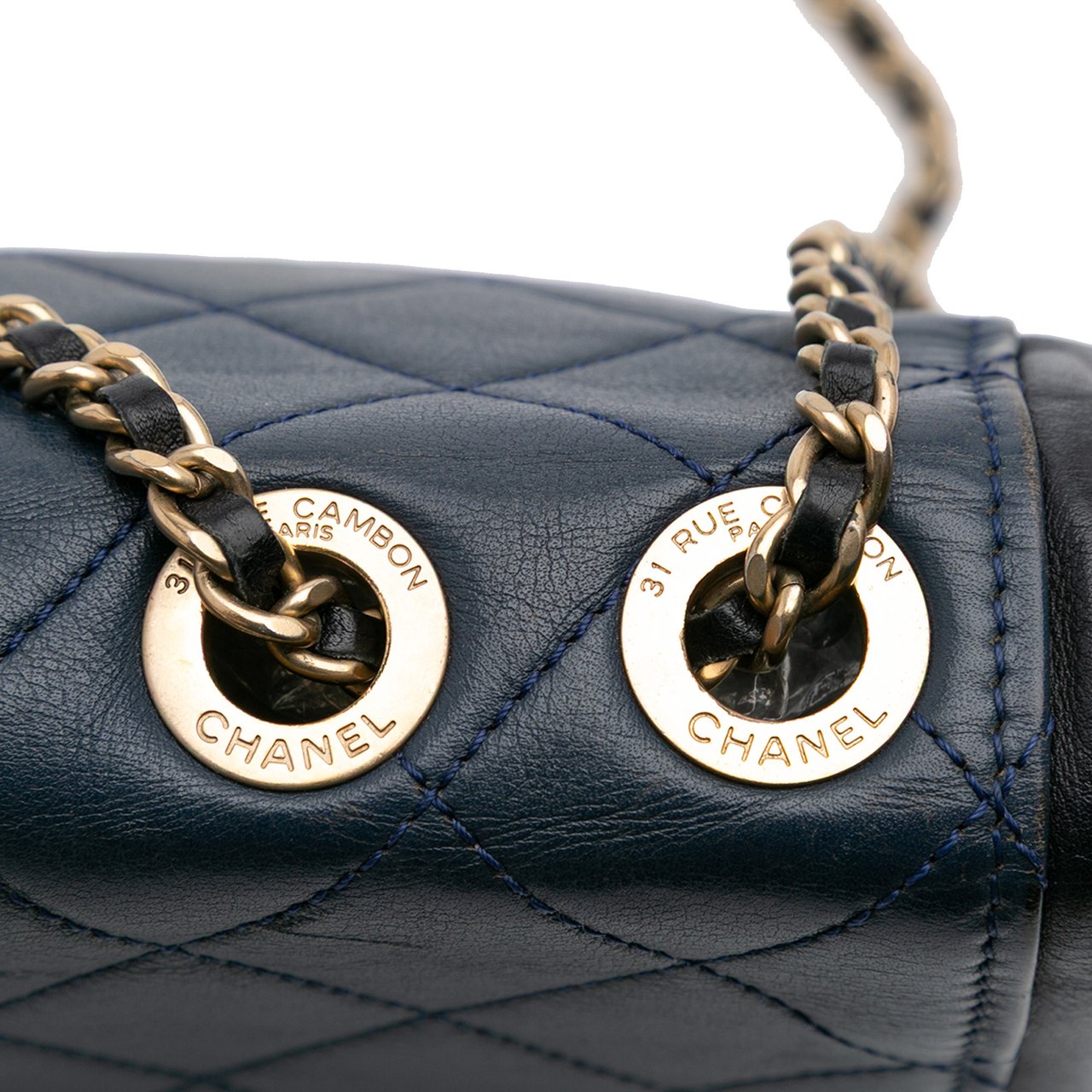 Chanel Medium Bicolor Calfskin Graphic Flap Blauw