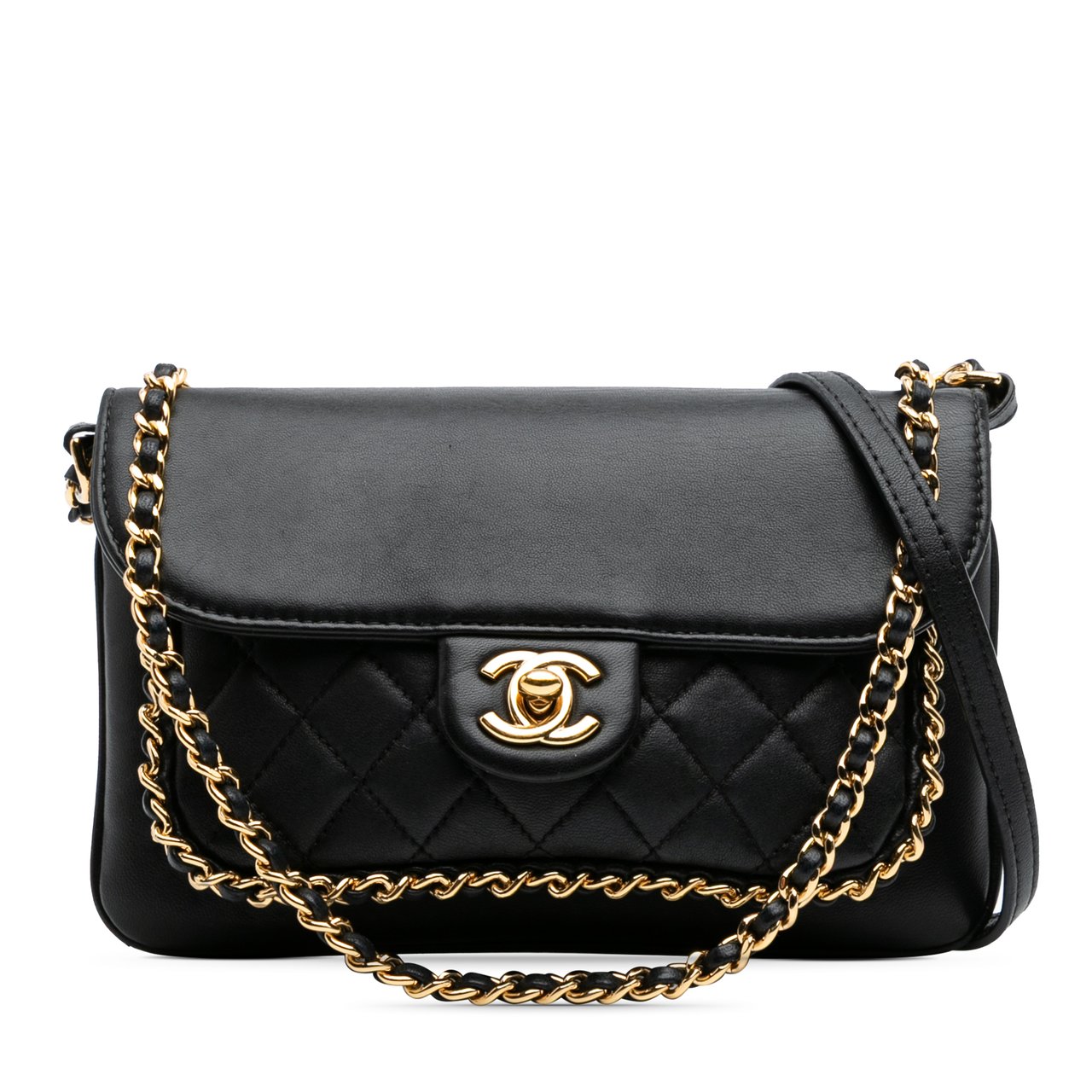 Chanel Small Quilted Lambskin CC Unchained Flap Zwart