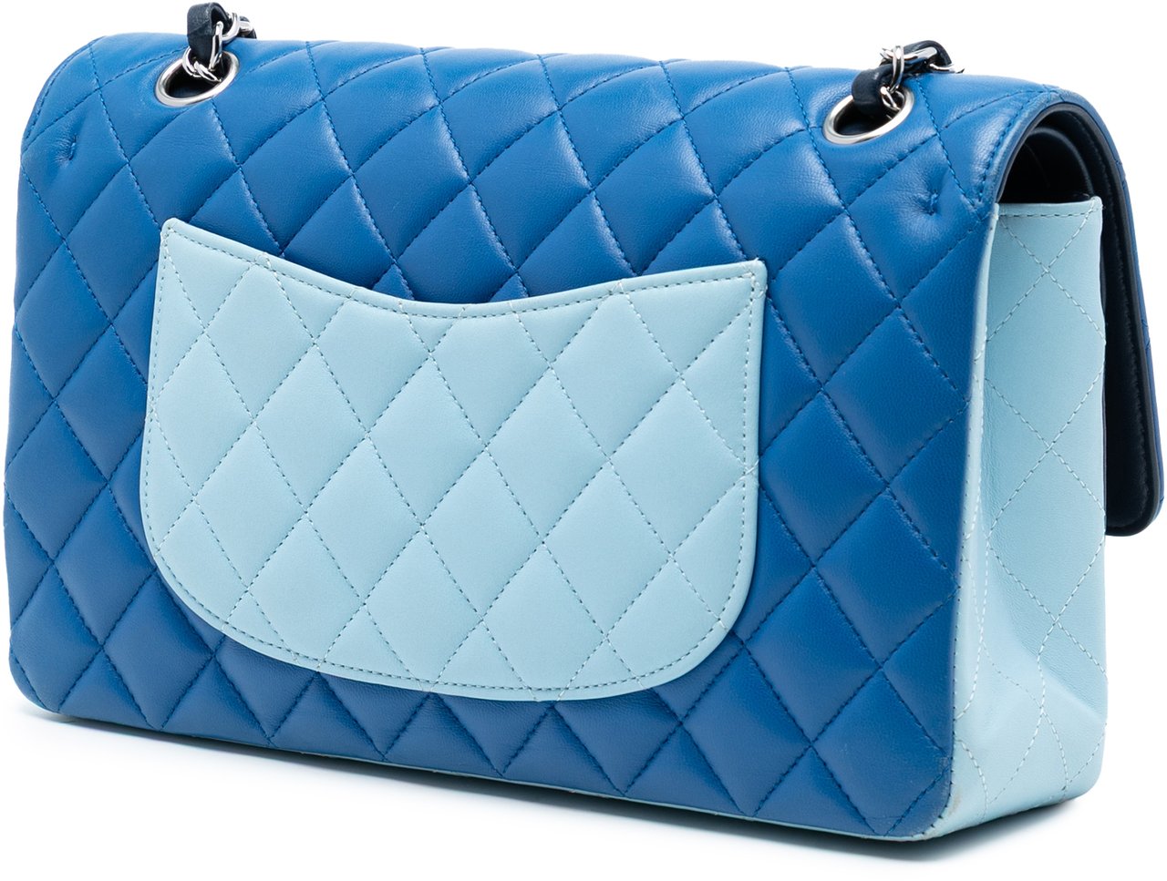 Chanel Medium Classic Tricolor Lambskin Double Flap Blauw