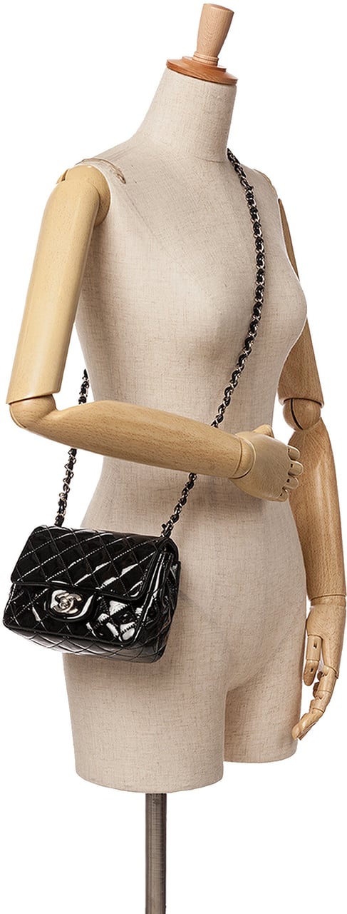 Chanel Mini Square Classic Patent Single Flap Zwart