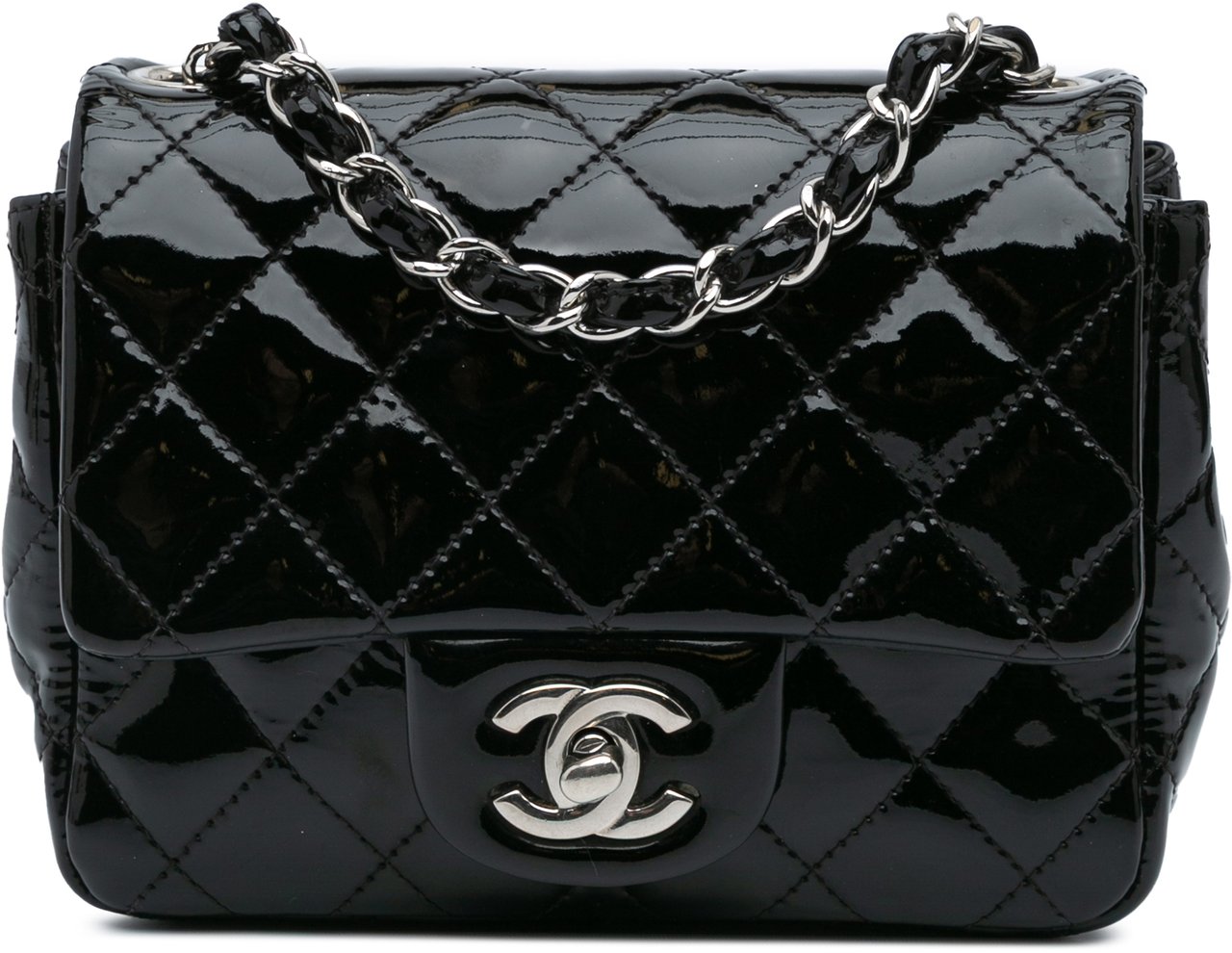 Chanel Mini Square Classic Patent Single Flap Zwart