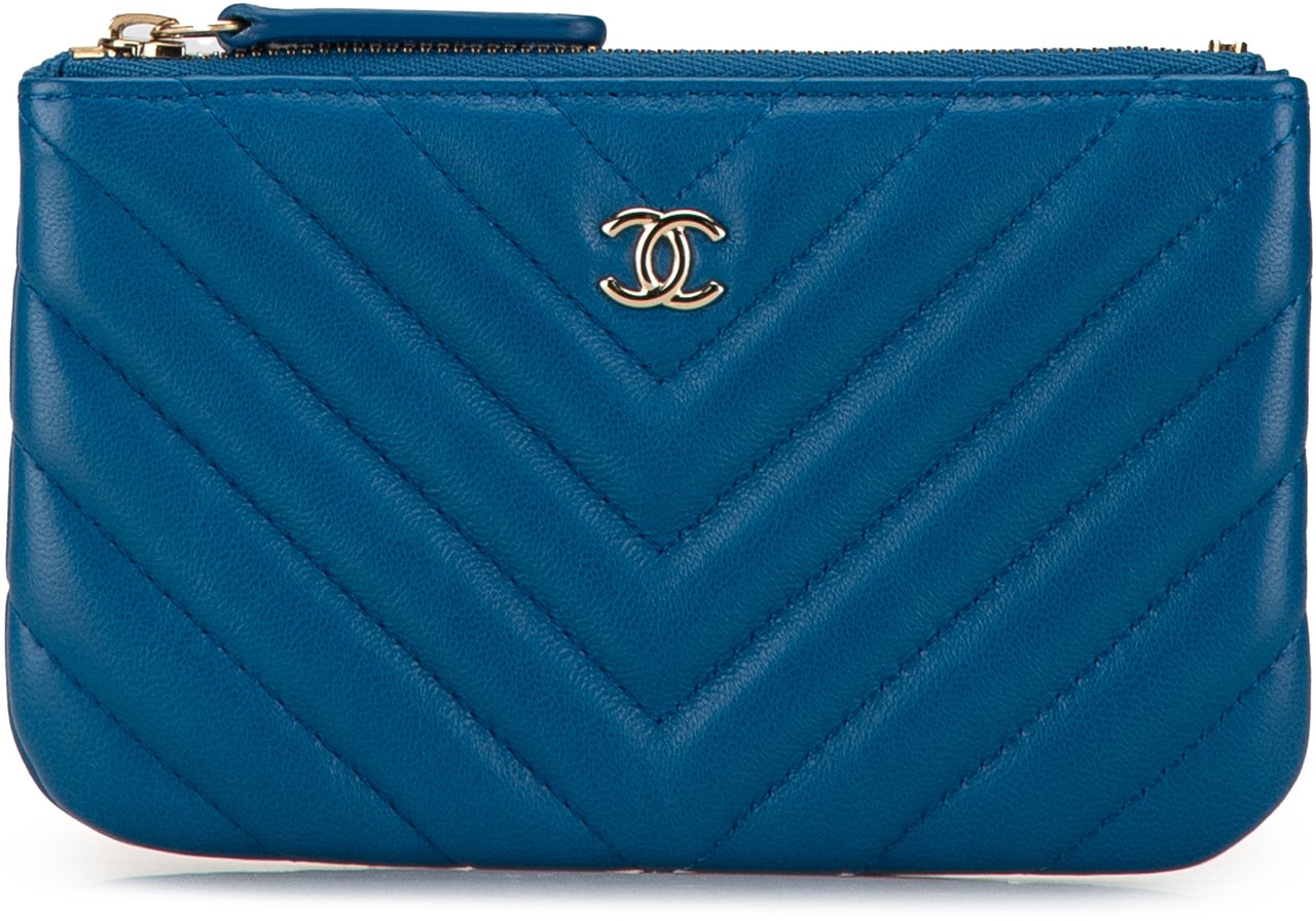 Chanel Chevron Lambskin O Case Pouch Blauw