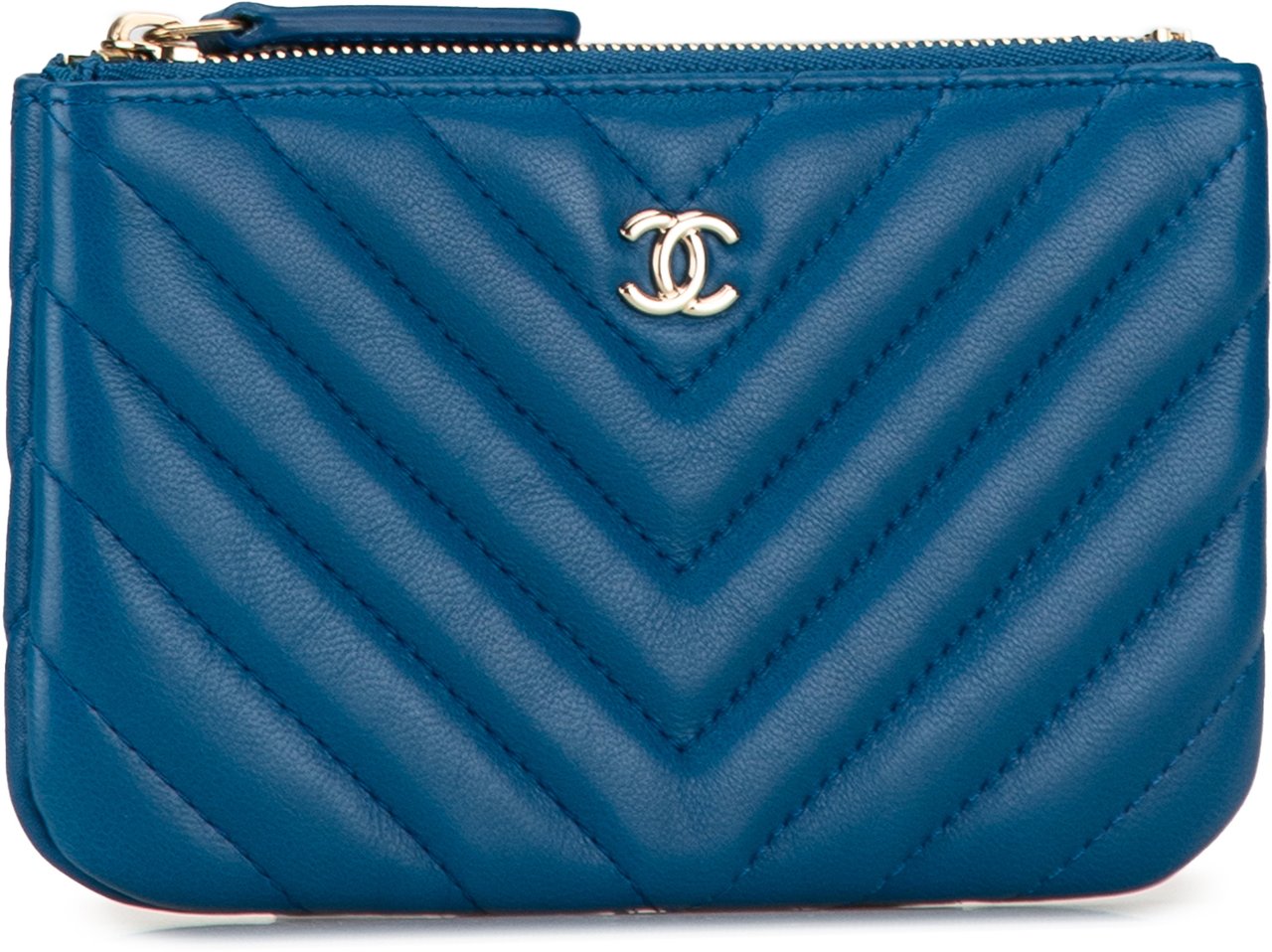 Chanel Chevron Lambskin O Case Pouch Blauw