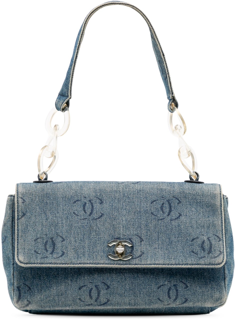 Chanel CC Printed Denim Single Flap Blauw