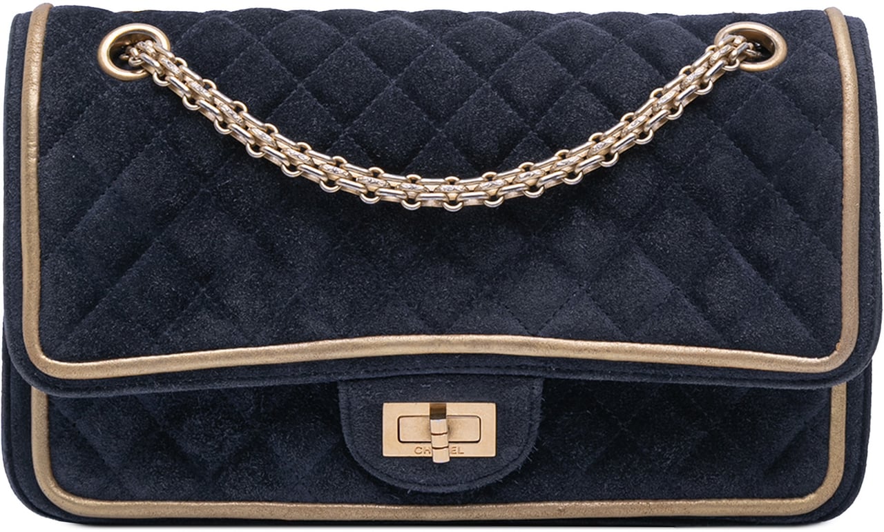 Chanel Reissue 2.55 Quilted Suede Double Flap 225 Blauw