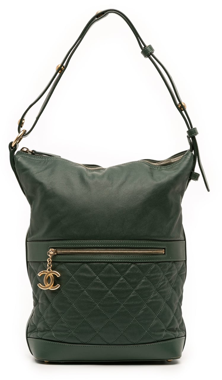 Chanel CC Quilted Caviar Casual Style Hobo Groen
