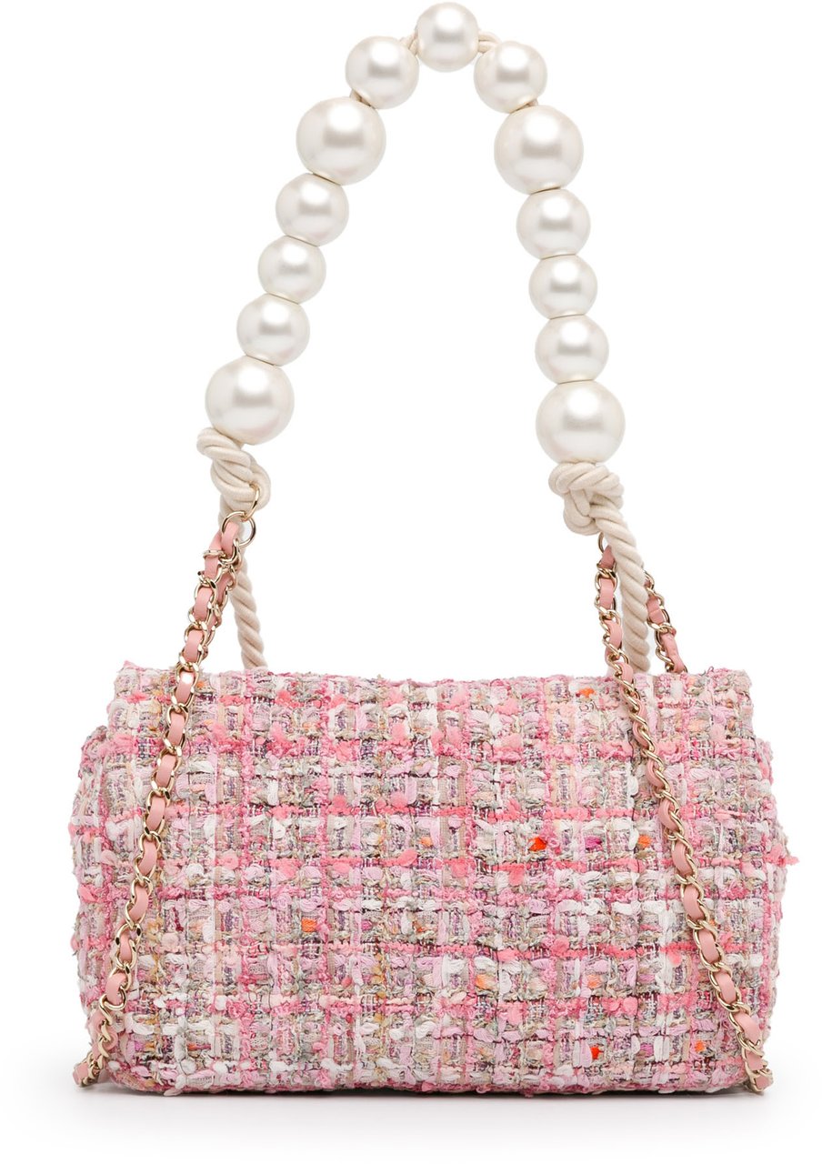 Chanel Medium Tweed Large Pearl Handle Flap Roze