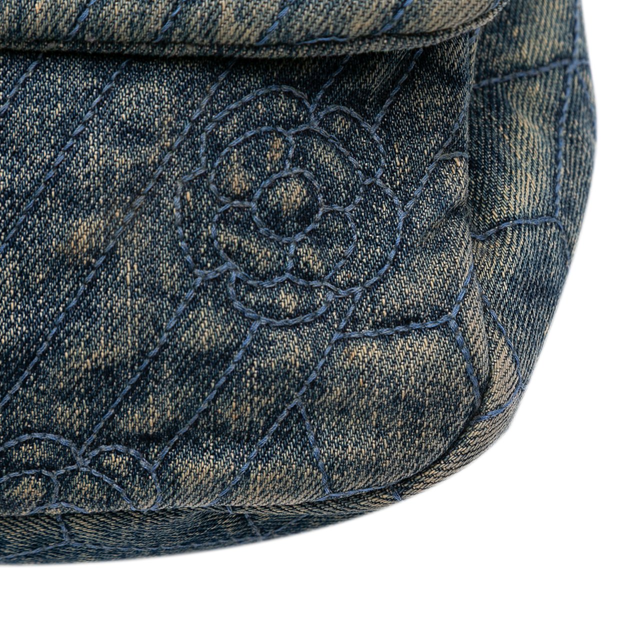 Chanel Large Embroidered Denim Camellia Flap Blauw