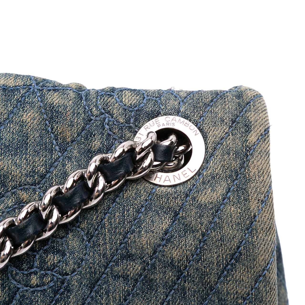 Chanel Large Embroidered Denim Camellia Flap Blauw