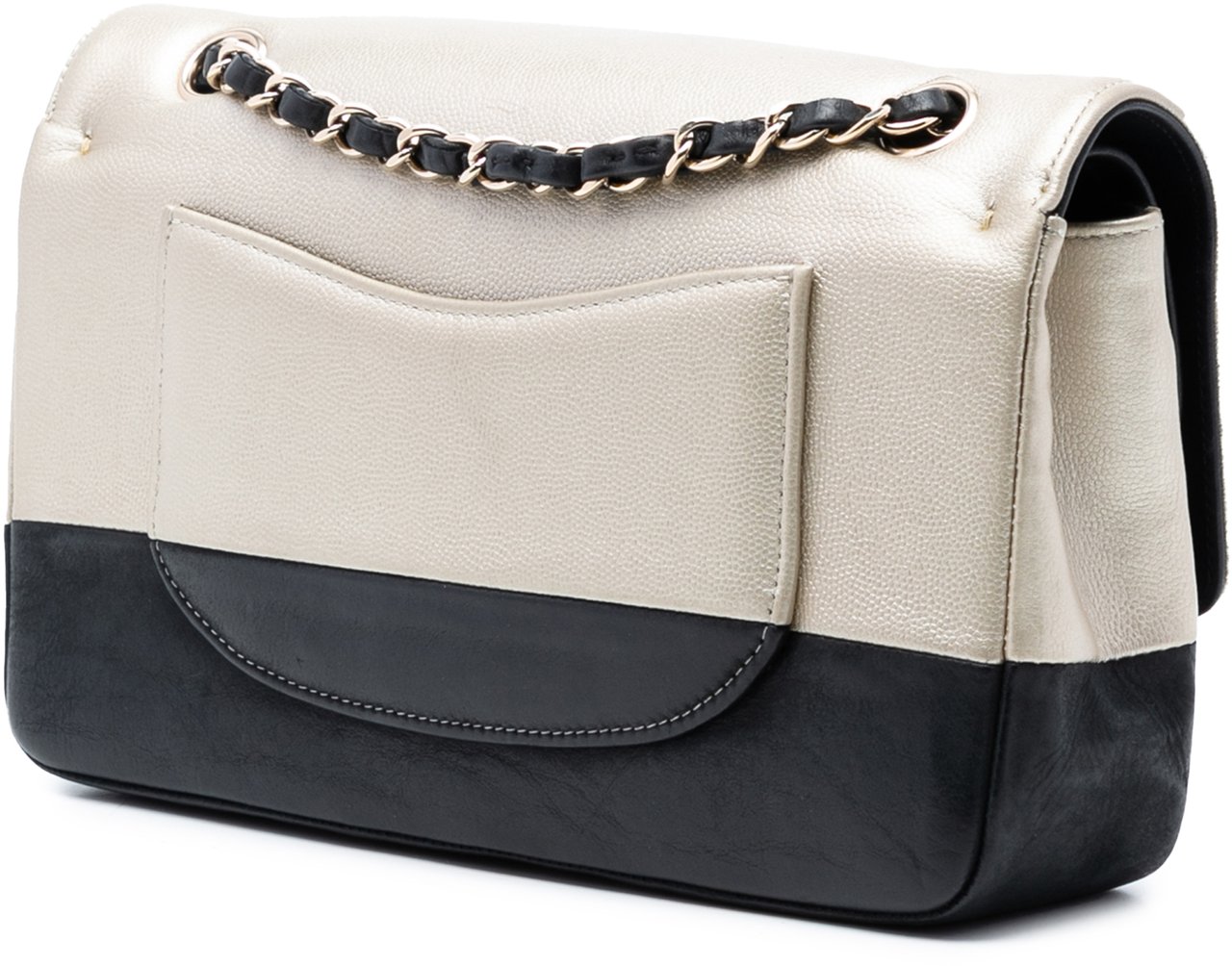 Chanel Medium Classic Bicolor Caviar Double Flap Zilver