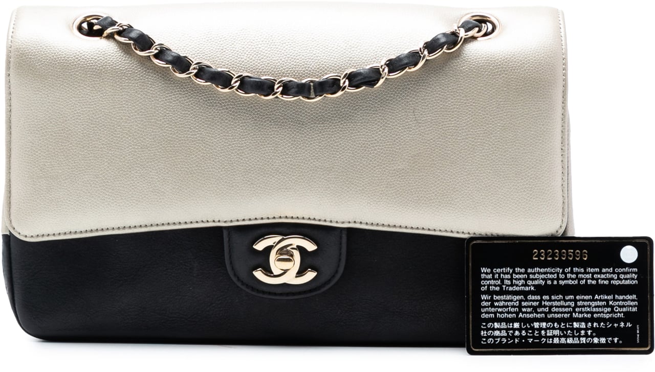 Chanel Medium Classic Bicolor Caviar Double Flap Zilver