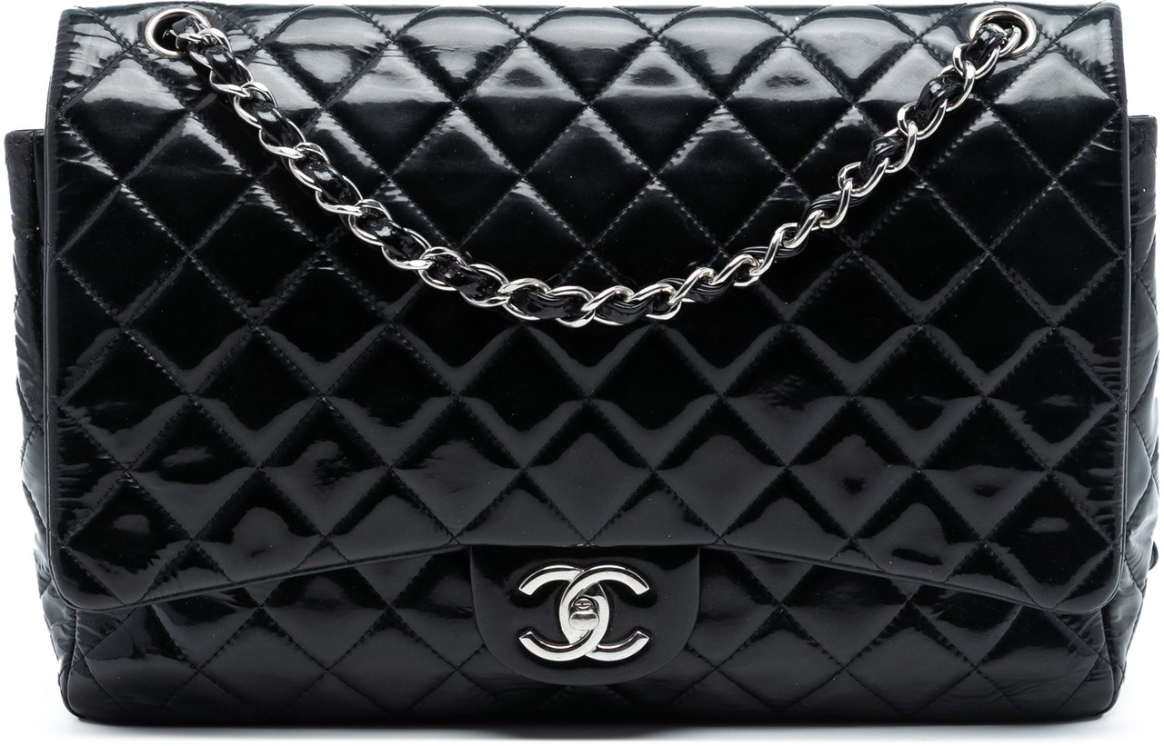 Chanel Jumbo Classic Patent Double Flap Zwart