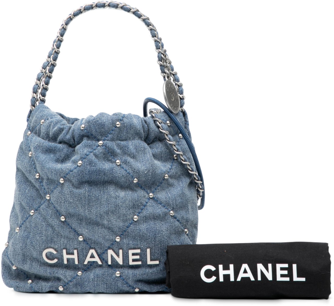 Chanel Mini Denim Studded 22 Handbag Blauw