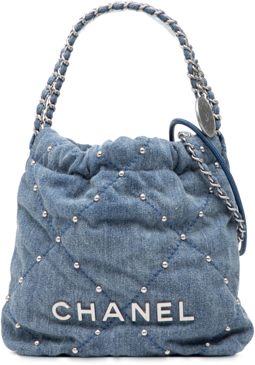 Chanel Mini Denim Studded 22 Handbag Blauw