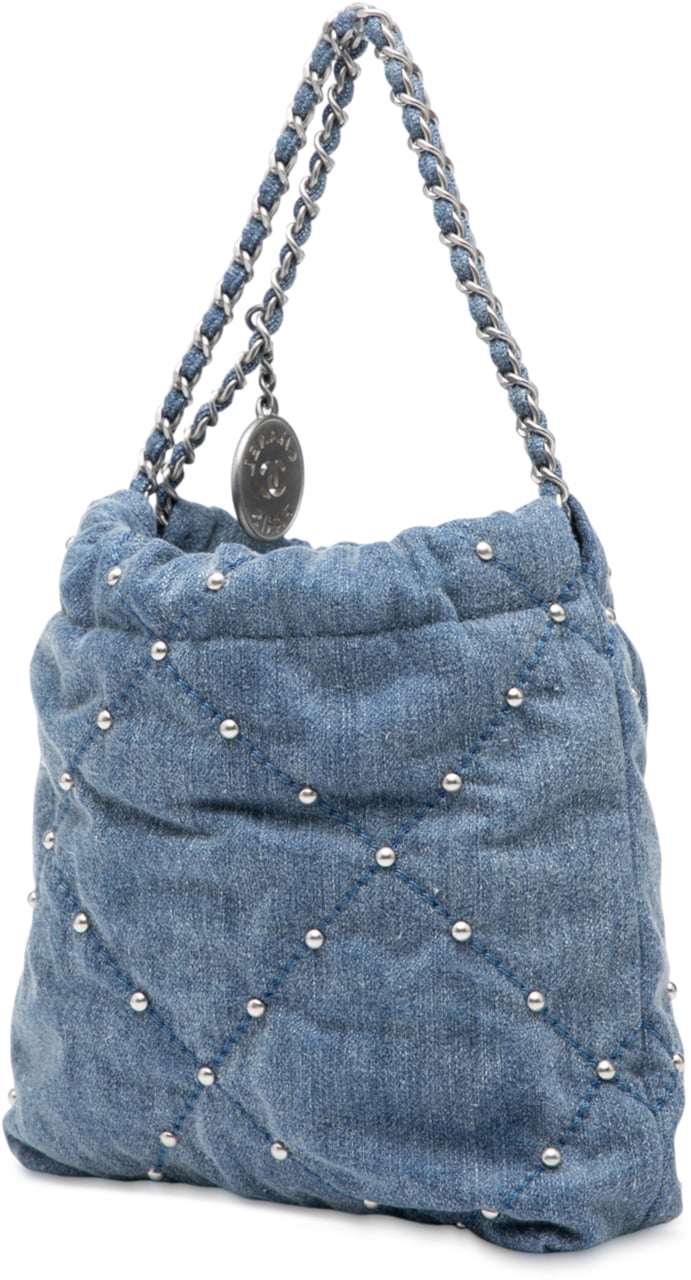 Chanel Mini Denim Studded 22 Handbag Blauw