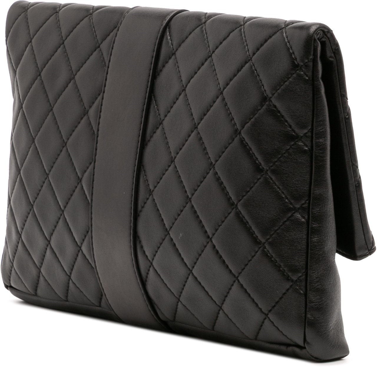 Chanel CC Quilted Lambskin Grip Clutch Zwart