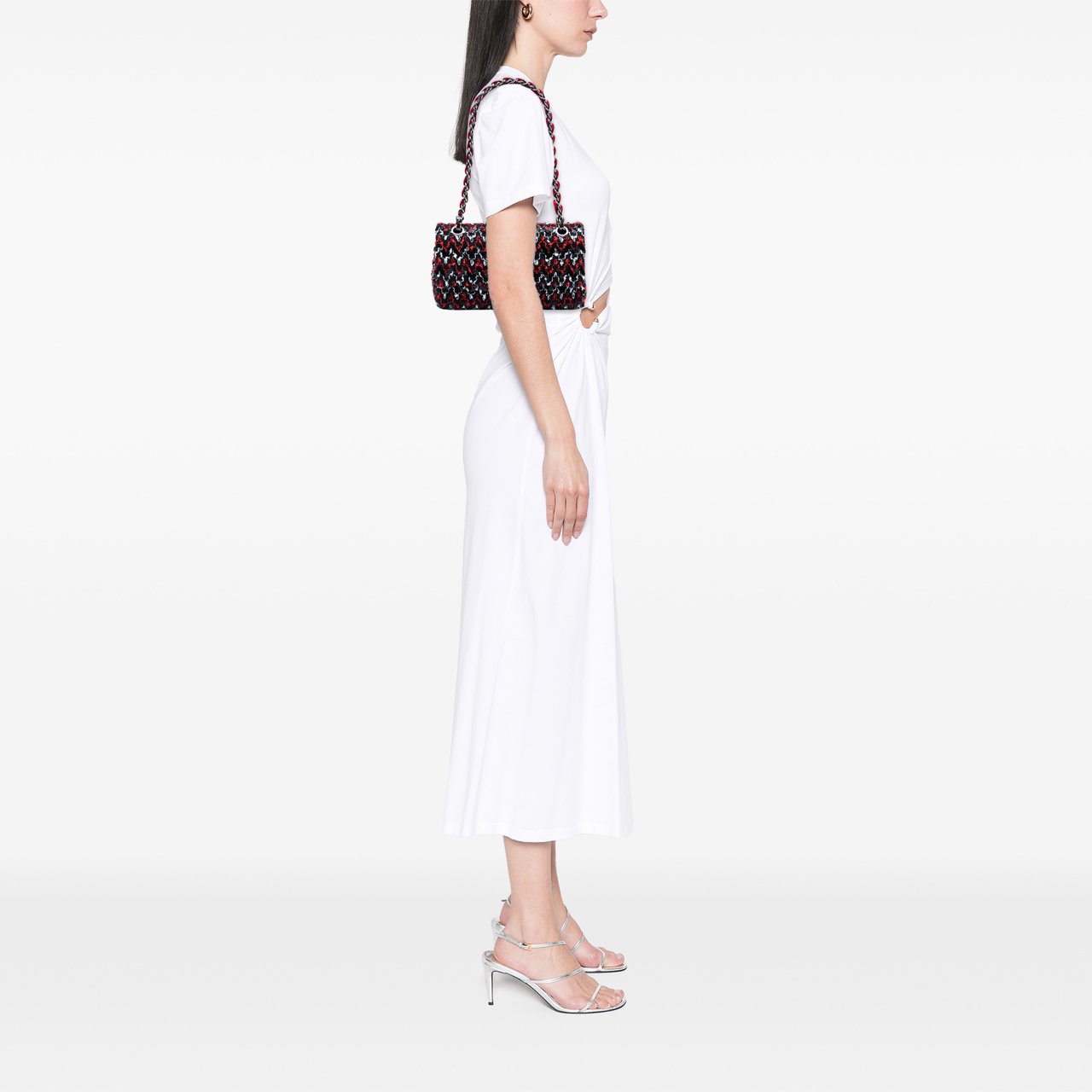 Chanel Medium Classic Sequined Tweed Double Flap Zwart