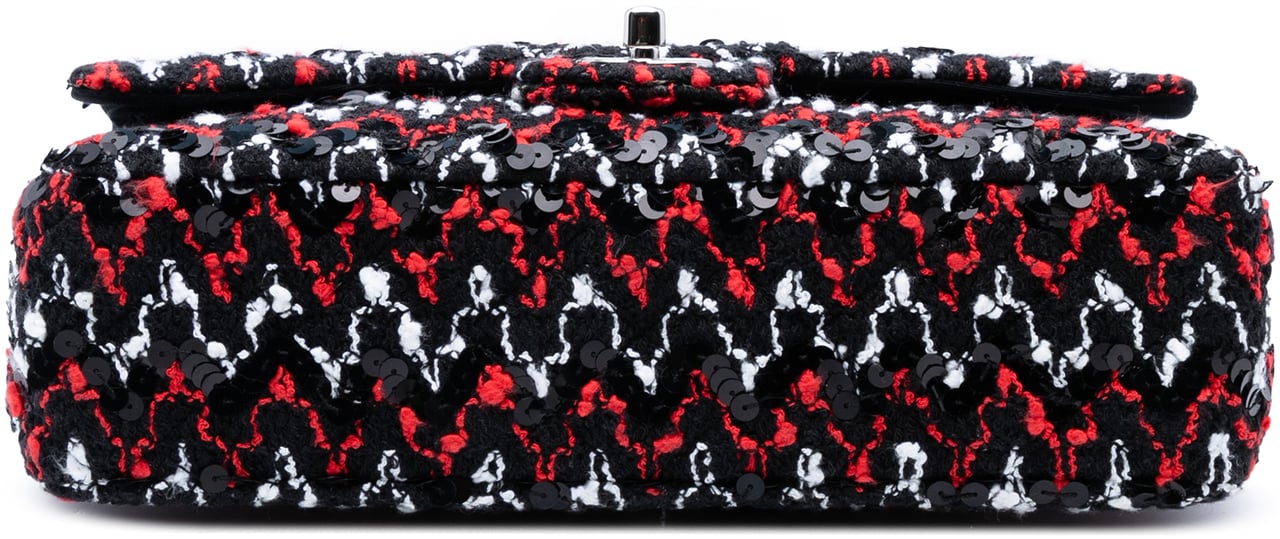 Chanel Medium Classic Sequined Tweed Double Flap Zwart